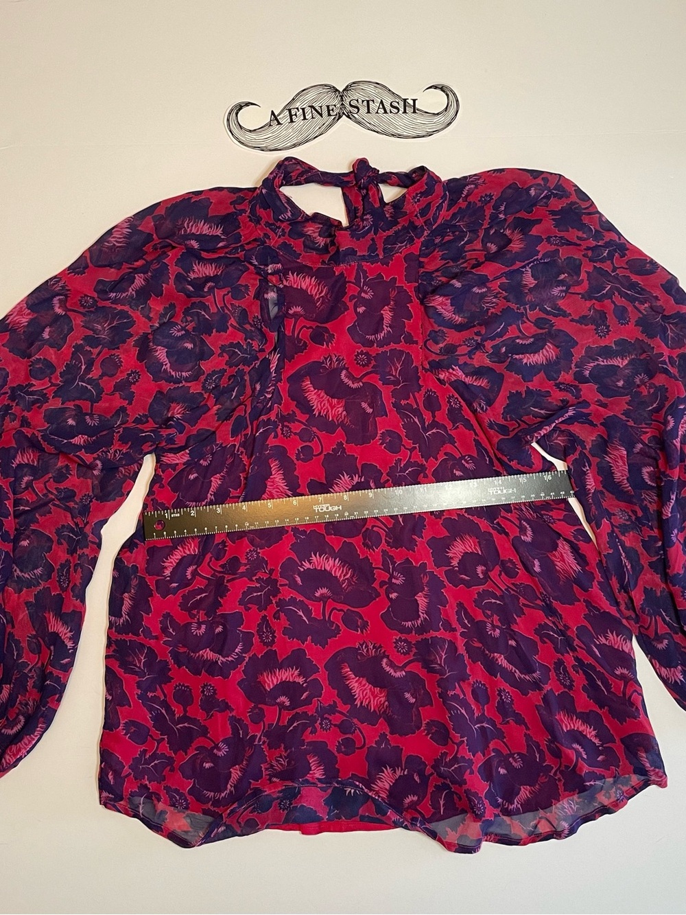 Maeve Anthropologie Sheer Floral Swing Blouse Pink Purple Sleeve Open Back XS